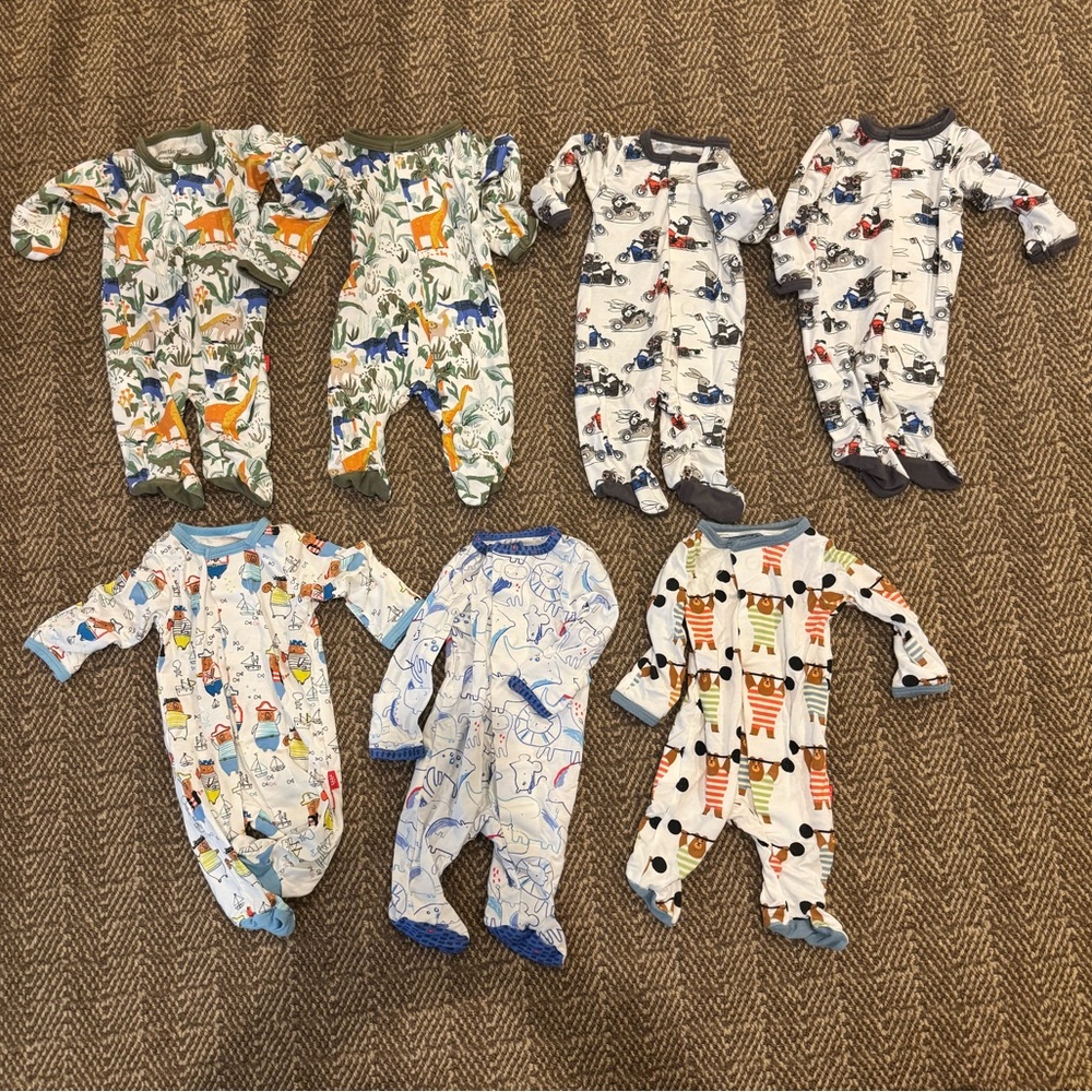 Magnetic Me Set of 7 Preemie Onesie Footie Pajamas - Animal & Vehicle Prints